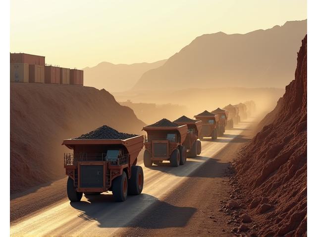 Camiones de carga en un patio de distribución y contenedores de envío